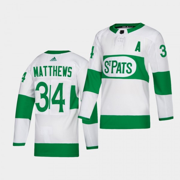 Auston Matthews #34 Maple Leafs 2021 St. Pats Throwback Authentic Green Jersey