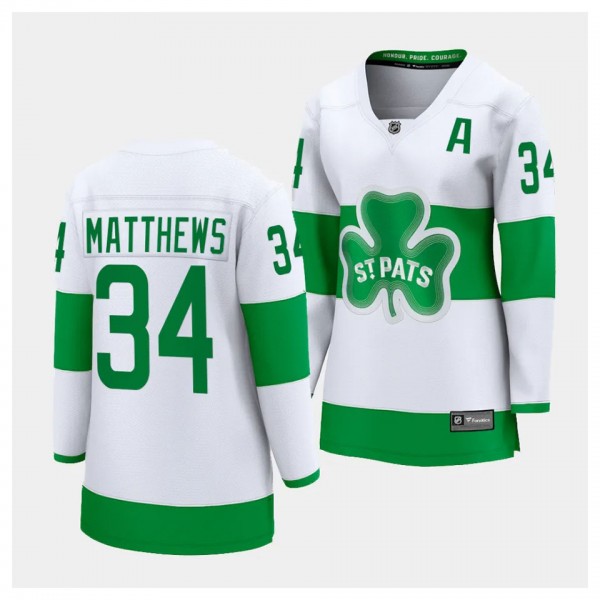 Toronto Maple Leafs Auston Matthews 2024 St. Patricks Alternate Premier Women White Jersey Breakaway Player