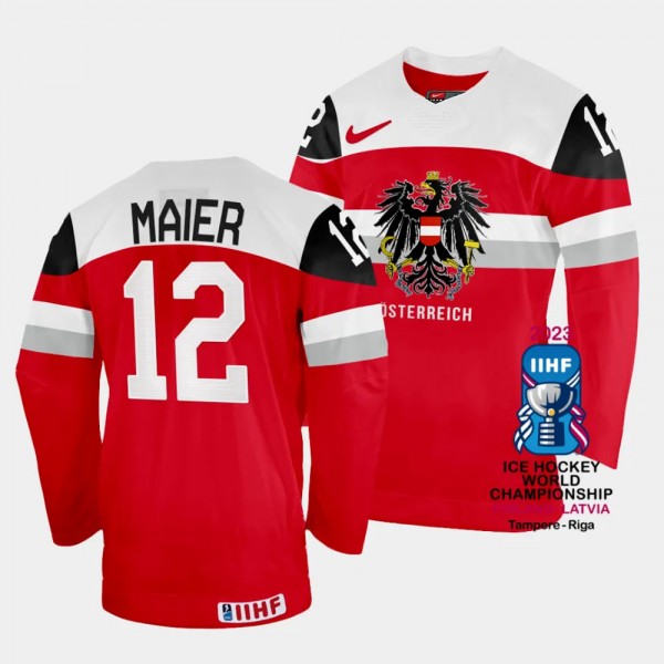 David Maier 2023 IIHF World Championship Australia #12 Red Away Jersey Men