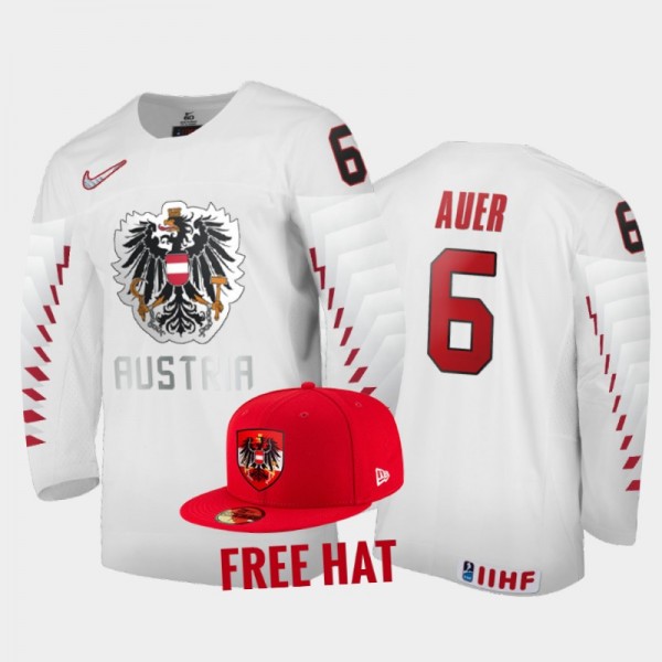 Austria Hockey 2022 IIHF World Junior Championship Luca Auer White Jersey Free Hat