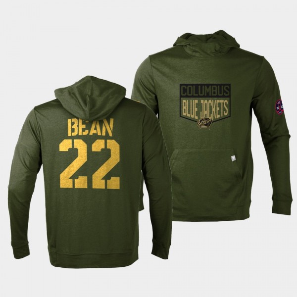 Columbus Blue Jackets Jake Bean 2022 Salute to Service Olive Levelwear Hoodie Pullover
