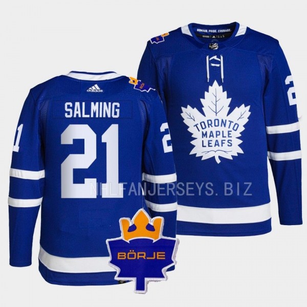 Toronto Maple Leafs 2022 The King Borje Patch Borje Salming #21 Blue Authentic Jersey Men's