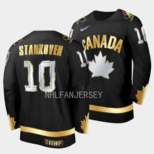 Canada 20X IIHF World Junior Gold Logan Stankoven #10 Jersey Black Golden Authentic