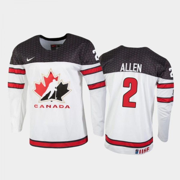 Nolan Allen 2021 IIHF U18 World Championship Canada Jersey White