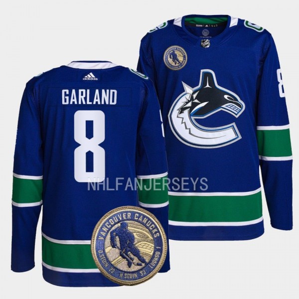 Vancouver Canucks 2022 HHOF Conor Garland #8 Blue Warmup Jersey Men's