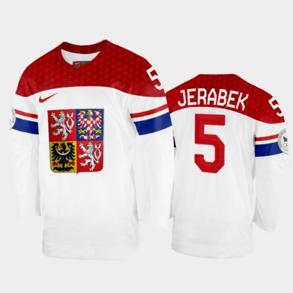 Czech Republic Hockey 2022 Winter Olympics Jakub Jerabek White Jersey Home