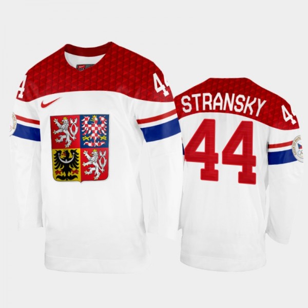 Czech Republic Hockey 2022 Winter Olympics Matej Stransky White Jersey Home