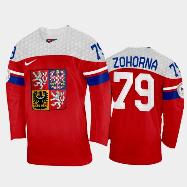 Czech Republic Hockey Tomas Zohorna 2022 Winter Olympics Away Jersey Red