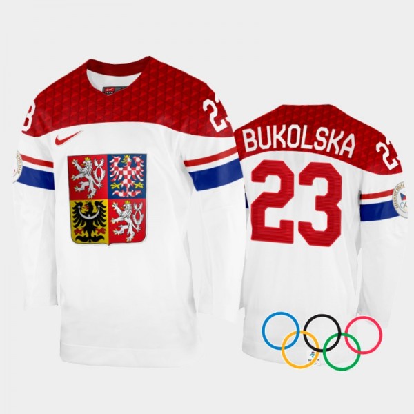 Czech Republic Women's Hockey 2022 Winter Olympics Katerina Bukolska White Jersey Home