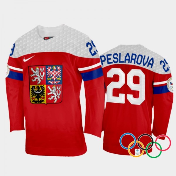Czech Republic Women's Hockey Klara Peslarova 2022 Winter Olympics Away Jersey Red