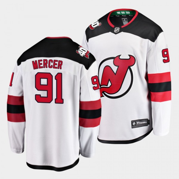 Dawson Mercer Devils #91 Away Jersey White 40th An...