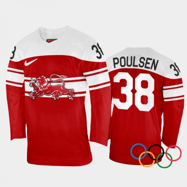 Denmark Hockey Morten Poulsen 2022 Winter Olympics Away Jersey Red