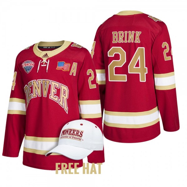 Denver Pioneers Bobby Brink #24 2022 NCAA Regional Finals Crimson Hockey Jersey