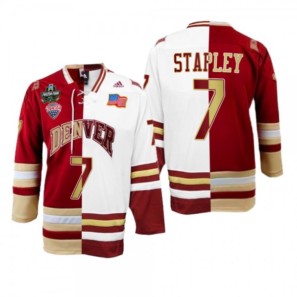 Denver Pioneers Brett Stapley Split Edition Crimson White Hockey Jersey