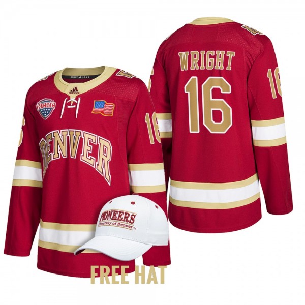 Denver Pioneers Cameron Wright #16 2022 NCAA Regional Finals Crimson Hockey Jersey