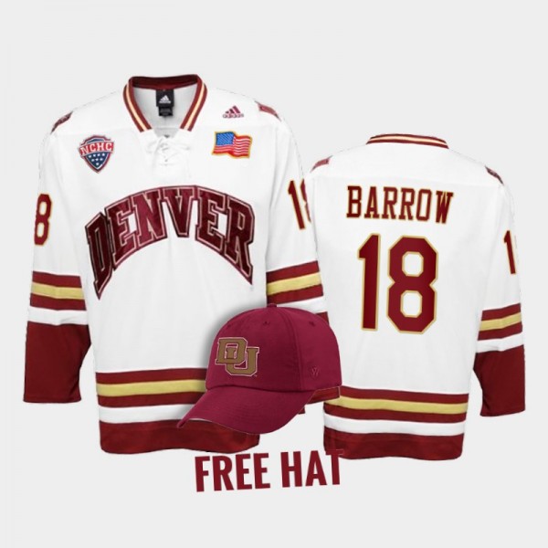 Ryan Barrow College Hockey Denver Pioneers Jersey White