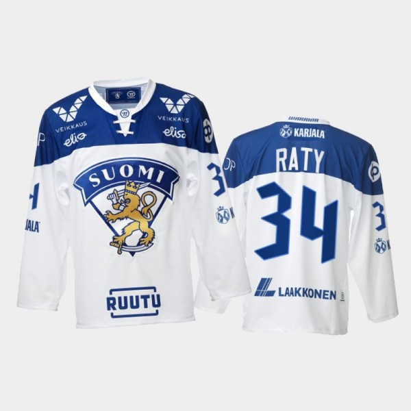 2021-22 Finland Aatu Raty Home White Hockey Jersey