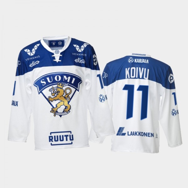 2021-22 Finland Saku Koivu Home White Hockey Jerse...