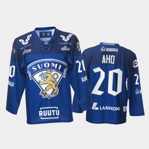 Finland Sebastian Aho 2021-22 Away Jersey Blue