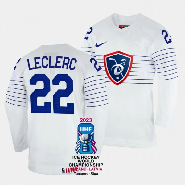 Guillaume Leclerc 2023 IIHF World Championship France #22 White Home Jersey Men