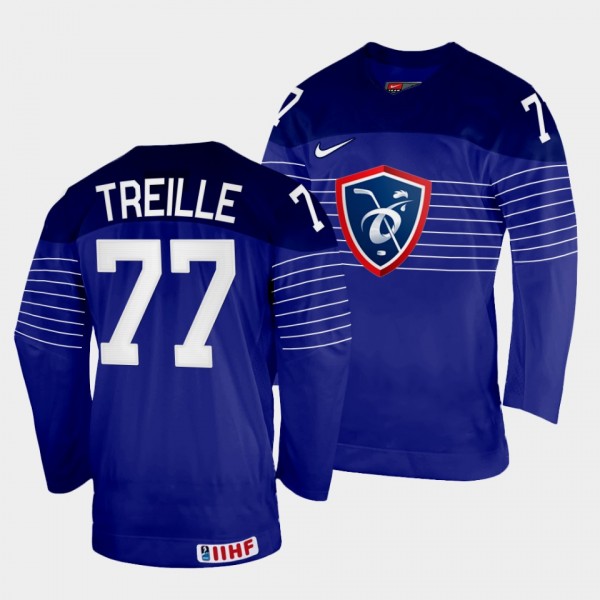 Sacha Treille 2022 IIHF World Championship France Hockey #77 Navy Jersey Away