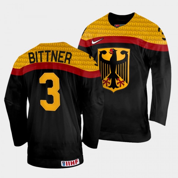 Dominik Bittner 2022 IIHF World Championship Germany Hockey #3 Black Jersey Away