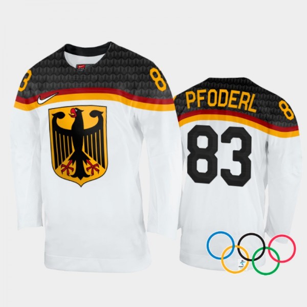 Germany Hockey Leonhard Pfoderl 2022 Winter Olympics Home Jersey White