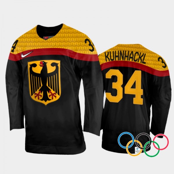 Germany Hockey 2022 Winter Olympics Tom Kuhnhackl Black Jersey Away