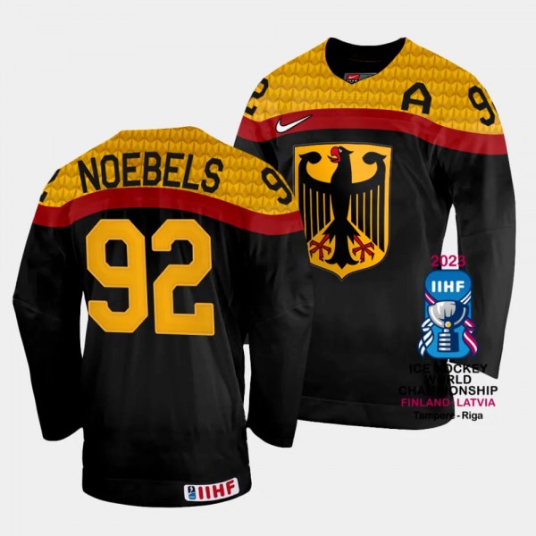 Marcel Noebels 2023 IIHF World Championship Germany #92 Black Away Jersey Men