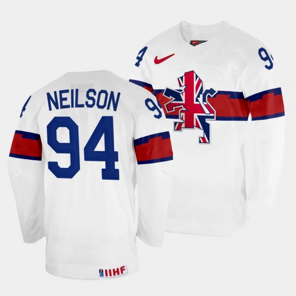 Cade Neilson Great Britain 2024 Ice Hockey World Championship Top-level Jersey White