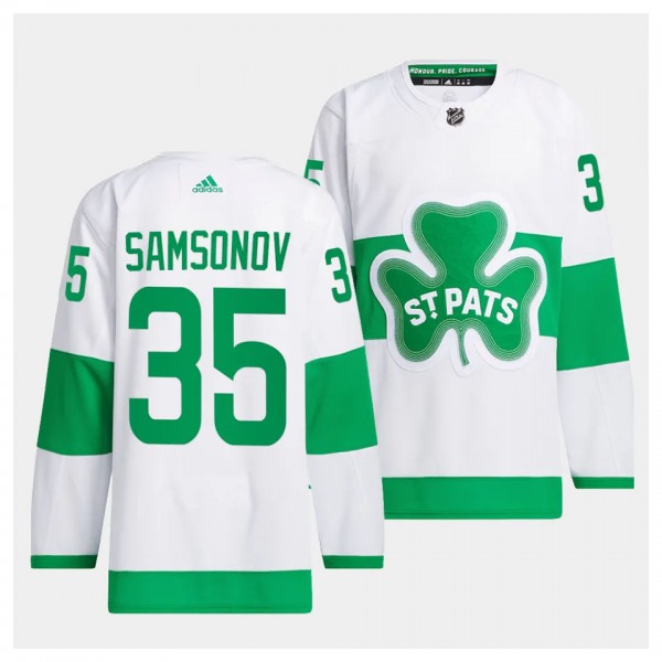 Toronto Maple Leafs 2024 St. Patricks Alternate Ilya Samsonov #35 White Primegreen Authentic Jersey Men's