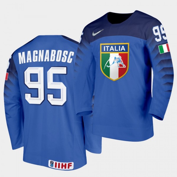 Italy Team Marco Magnabosco 2021 IIHF World Championship #95 Away Blue Jersey