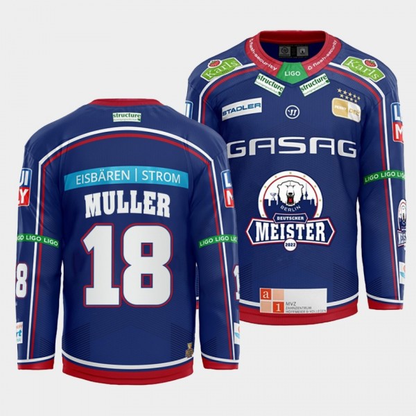 Eisbaren Berlin Jonas Muller #18 Jersey Men's Blue...