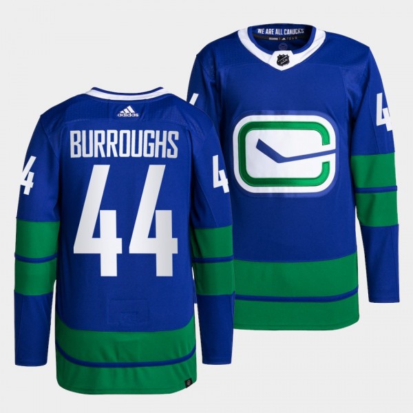 Kyle Burroughs Canucks Alternate Blue Jersey #44 Primegreen Authentic Pro