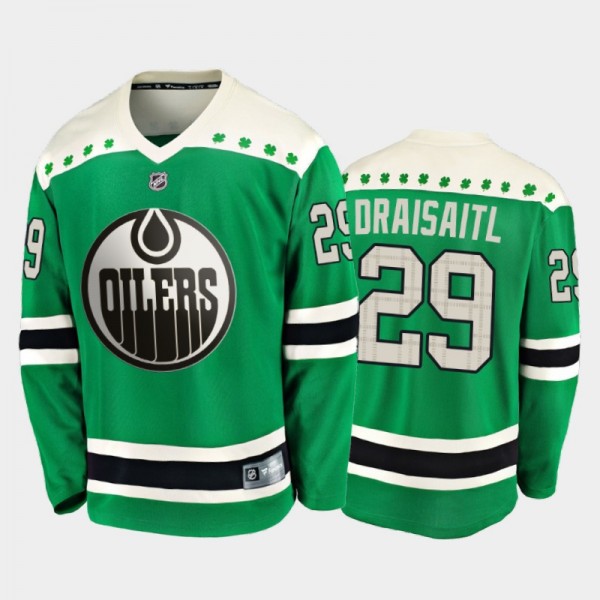 Oilers Leon Draisaitl 2020 St. Patrick's Day Jerse...