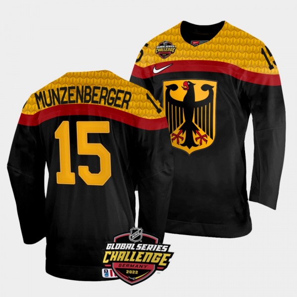 Germany 2022 NHL Global Series Luca Munzenberger #15 Black Jersey Away