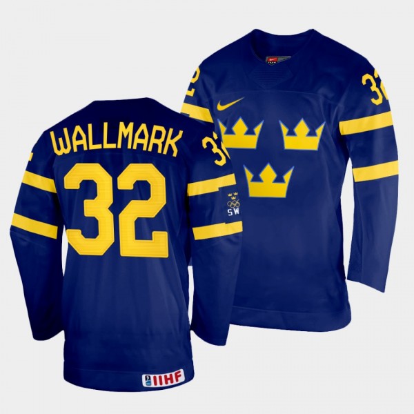 Sweden 2022 IIHF World Championship Lucas Wallmark #32 Navy Jersey Away