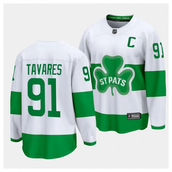 2024 St. Patricks Alternate John Tavares Toronto Maple Leafs #91 White Premier Jersey