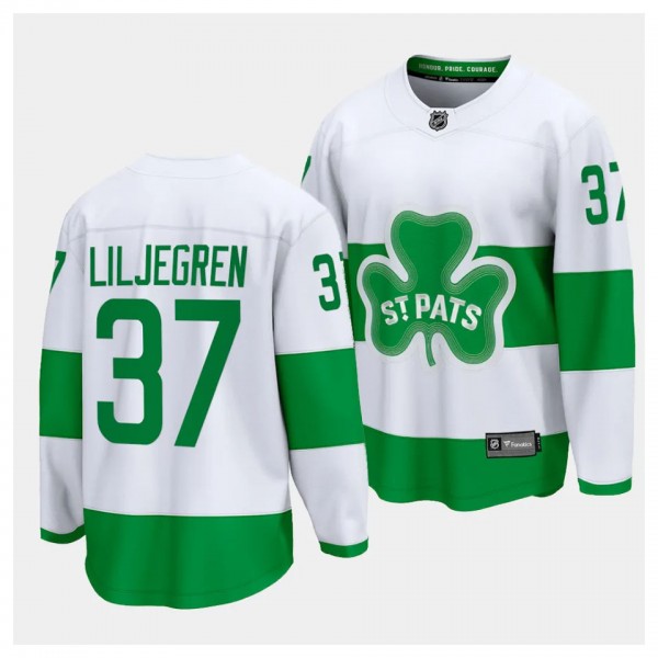 2024 St. Patricks Alternate Timothy Liljegren Toronto Maple Leafs #37 White Premier Jersey