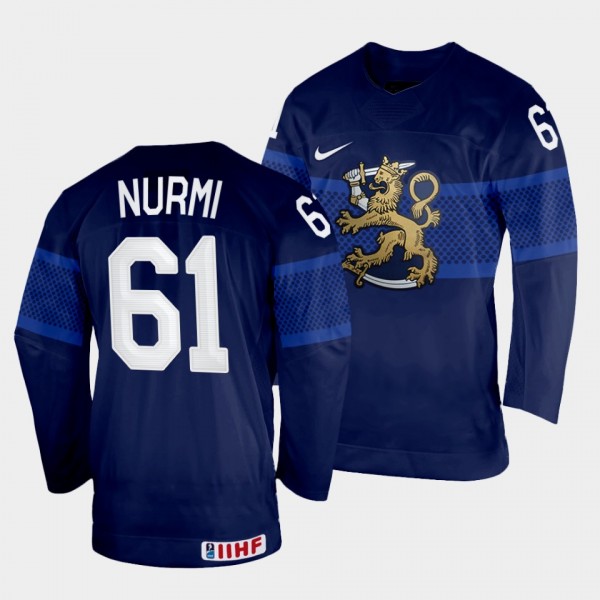 Finland 2022 IIHF World Championship Markus Nurmi #61 Navy Jersey Away