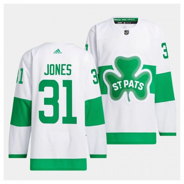 Toronto Maple Leafs 2024 St. Patricks Alternate Martin Jones #31 White Primegreen Authentic Jersey Men's