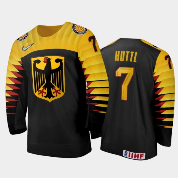 Men's Leon Huttl Germany 2020 IIHF World Junior Ice Hockey Away Black Jersey