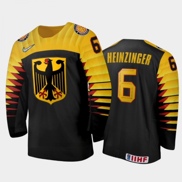 Men's Niklas Heinzinger Germany 2020 IIHF World Junior Ice Hockey Away Black Jersey