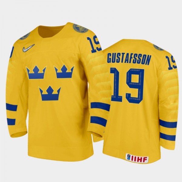 Men's David Gustafsson Sweden 2020 IIHF World Junior Ice Hockey Home Yellow Jersey