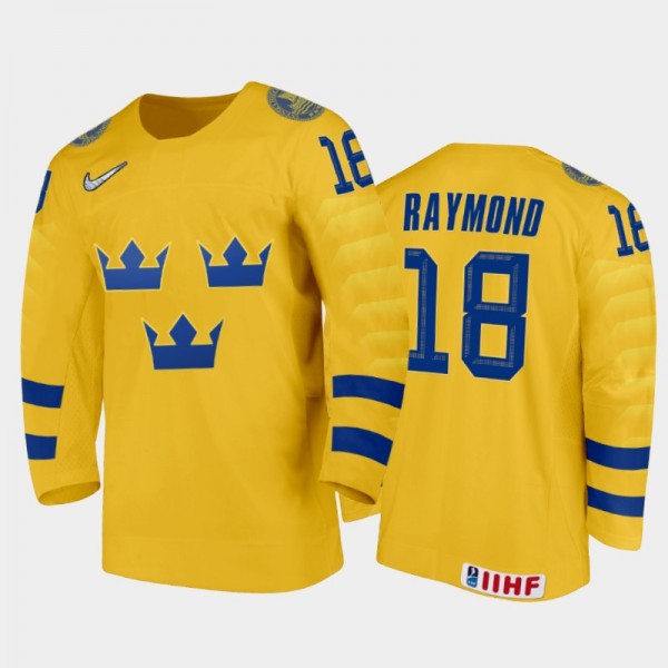 Men's Lucas Raymond Sweden 2020 IIHF World Junior Ice Hockey Home Yellow Jersey