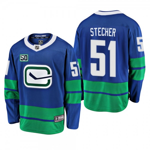 Canucks Troy Stecher 50th Anniversary Blue Jersey