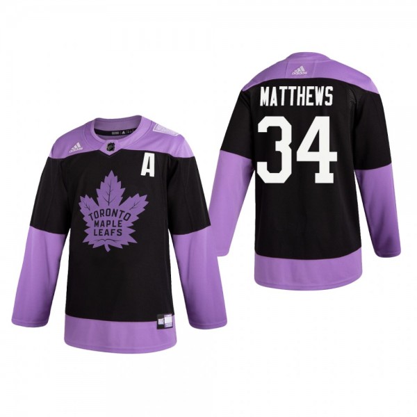 Auston Matthews Hockey Fights Cancer Jersey Toronto Maple Leafs Black Practice