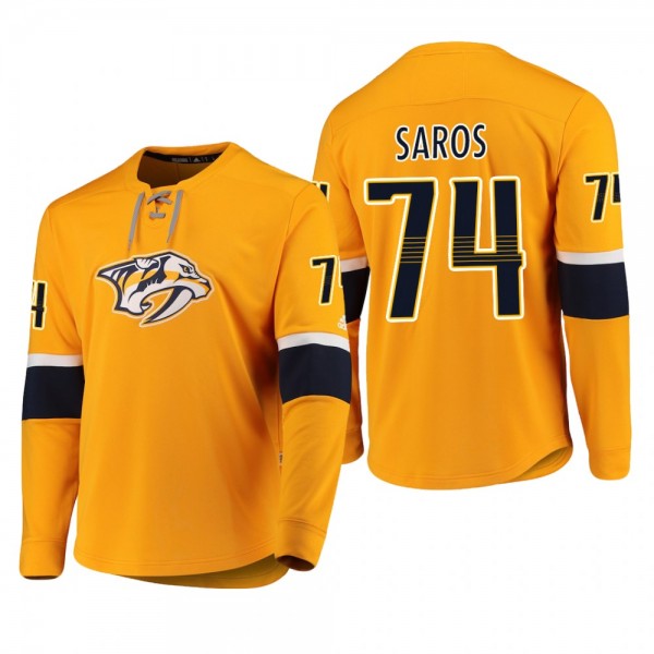 Predators Juuse Saros 2018-19 Jersey Yellow Adidas Platinum Long Sleeve T-Shirt