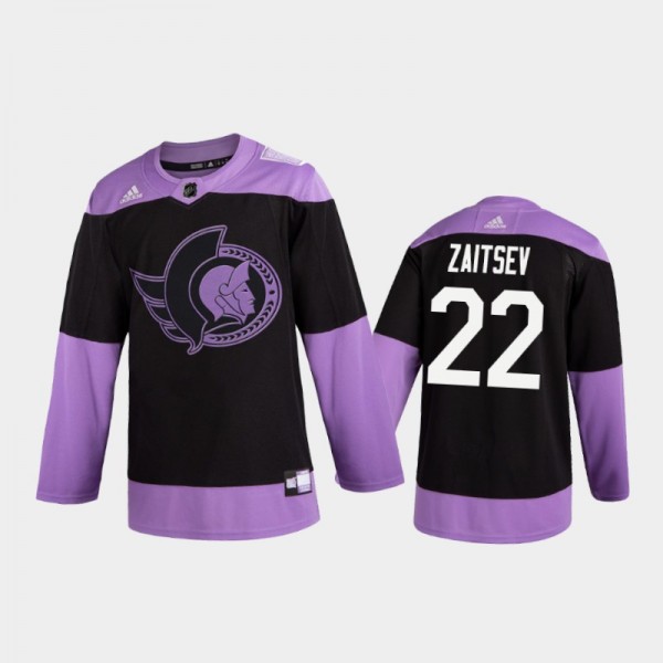 Nikita Zaitsev 2020 Hockey Fights Cancer Jersey Ottawa Senators Purple 2D Practice