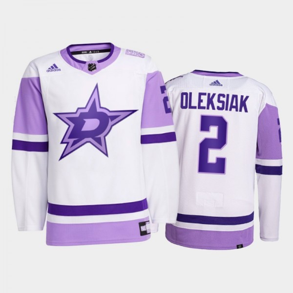 Jamie Oleksiak 2021 HockeyFightsCancer Stars White...
